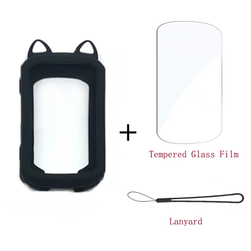 Silicone Protective Set with Tempered Glass Screen Protector & Lanyard for Garmin Edge GPS Computer