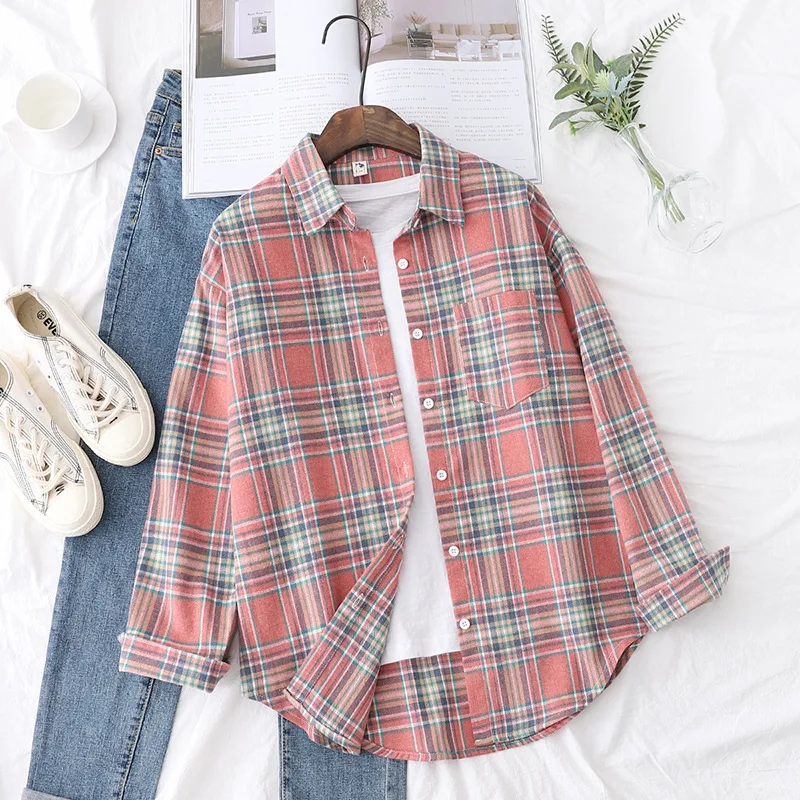 ตัวเลือกสินค้า เสื้อเชิ้ตลายสก็อตผู้หญิง ใส่สบาย แฟชั่นแนวคิดใหม่