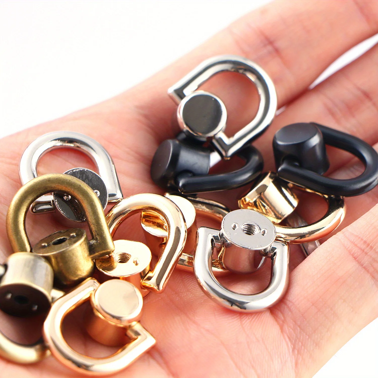 Elegant Metal D-Ring Studs for Leather Crafting and Accessories - Set of 4