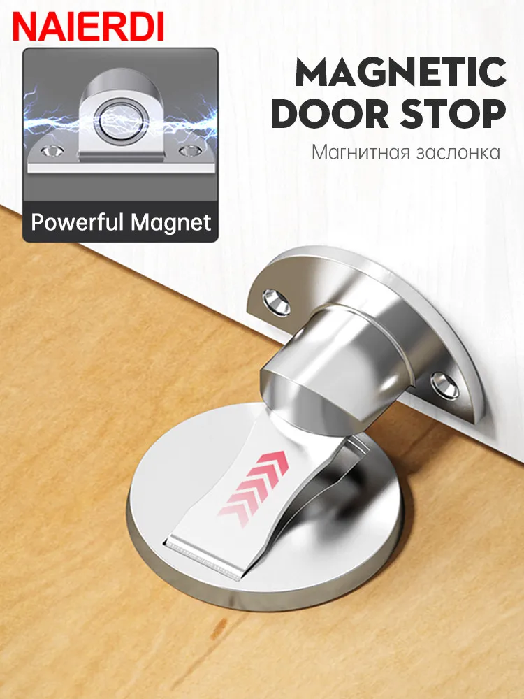 

NAIERDI Zinc Alloy Magnetic Door Stopper No Drilling Adjustable Hidden Door Holder Heavy Duty Magnet Door Stop Door Hardware