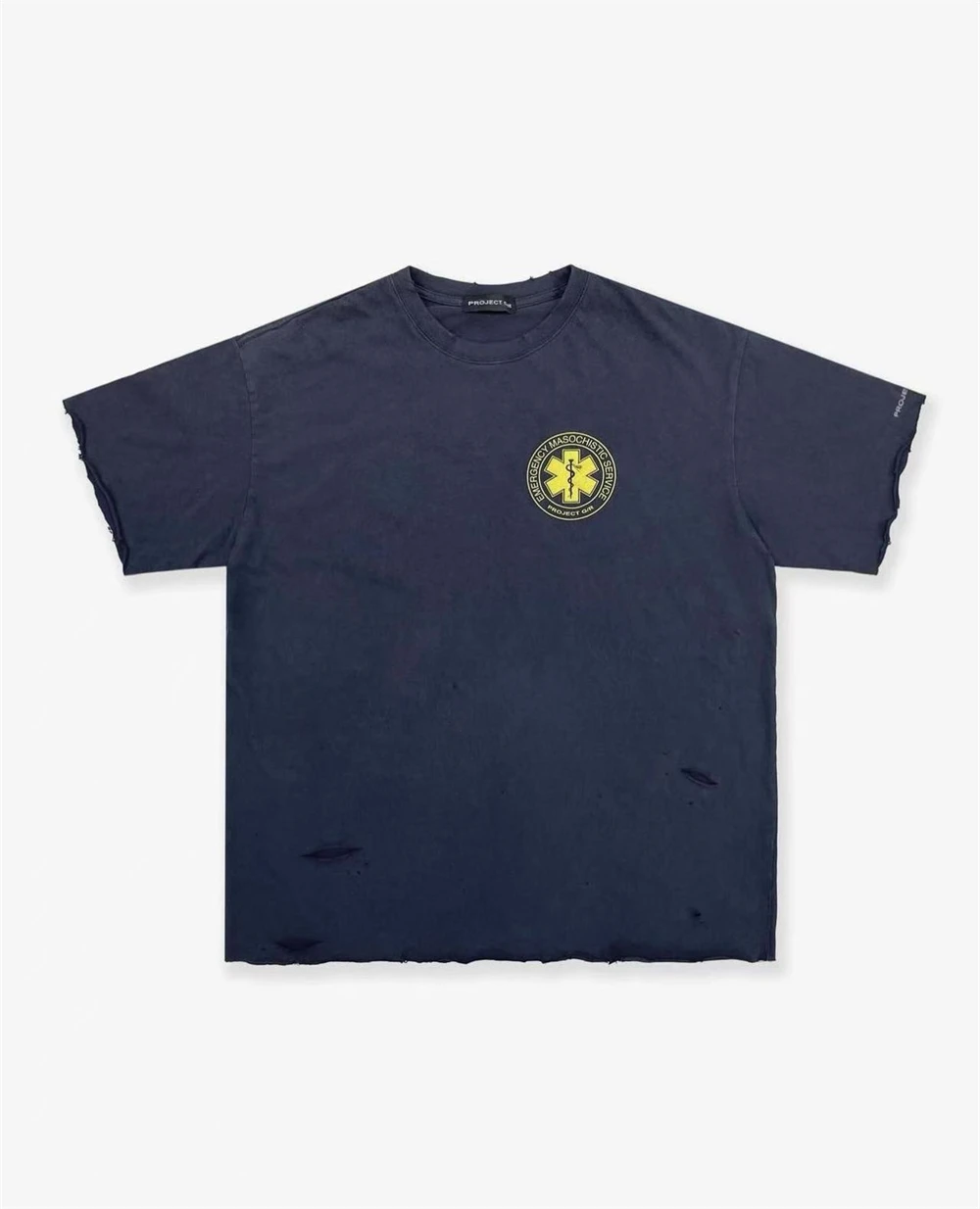 Washed Blue PROJECT G/R Hole T Shirt Men Women 1:1 High