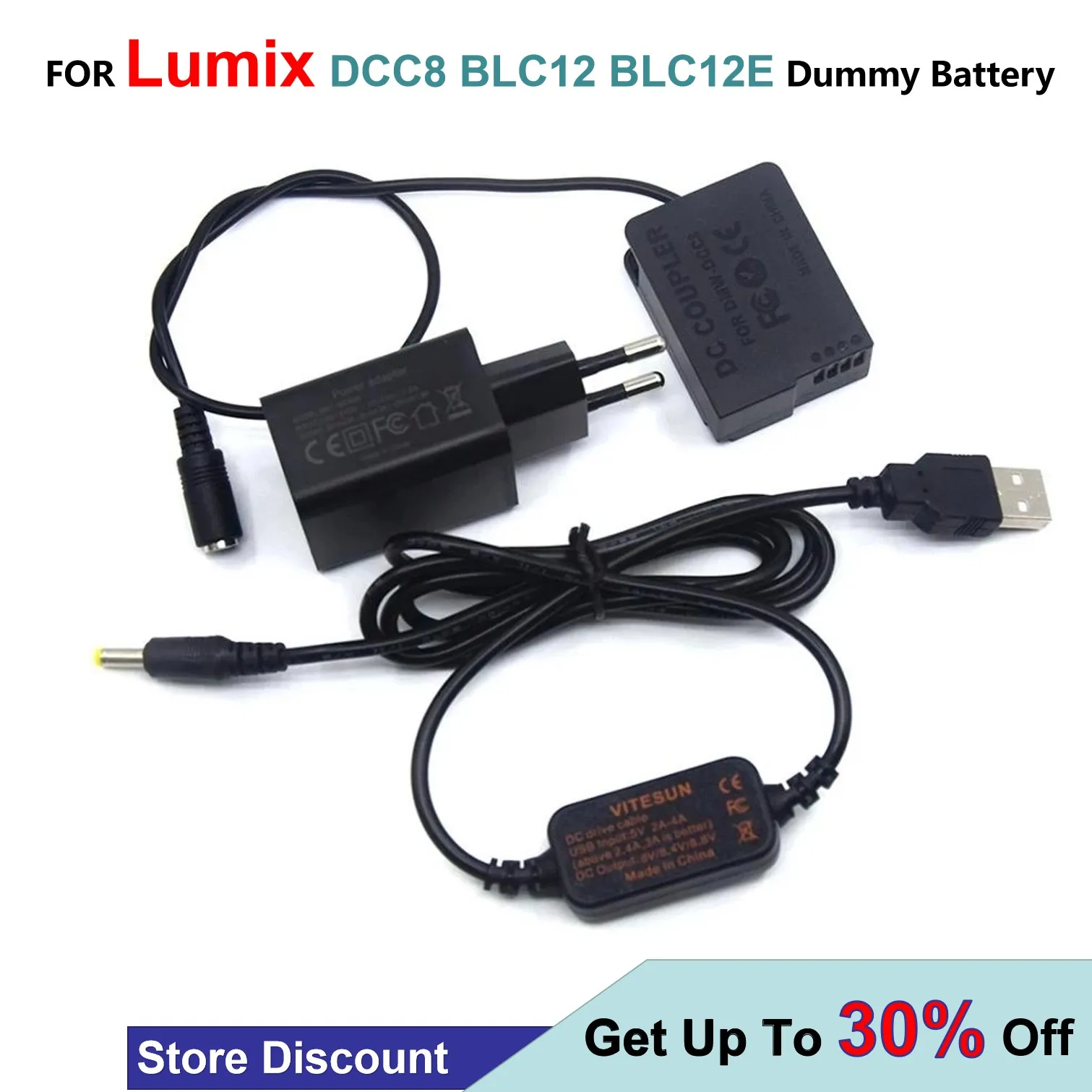 USB-кабель + зарядное устройство QC3.0 USB искусственная батарея BLC12 BLC12E для Lumix DMW-DCC8