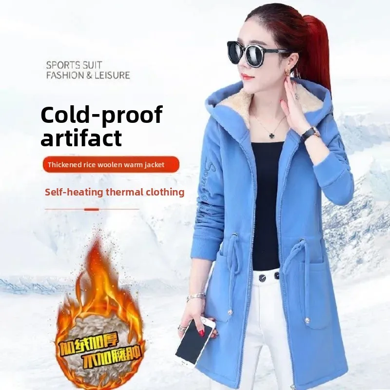 سترة فرو خروف نسائية سميكة من الصوف فضفاضة طويلة س...