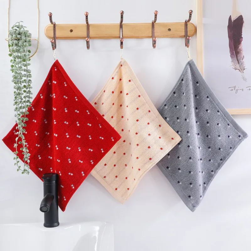 1Pc 34x34cm British Fashion Polka Dot Jacquard 100% Cotton Soft Absorbent Square Adult Face Towel