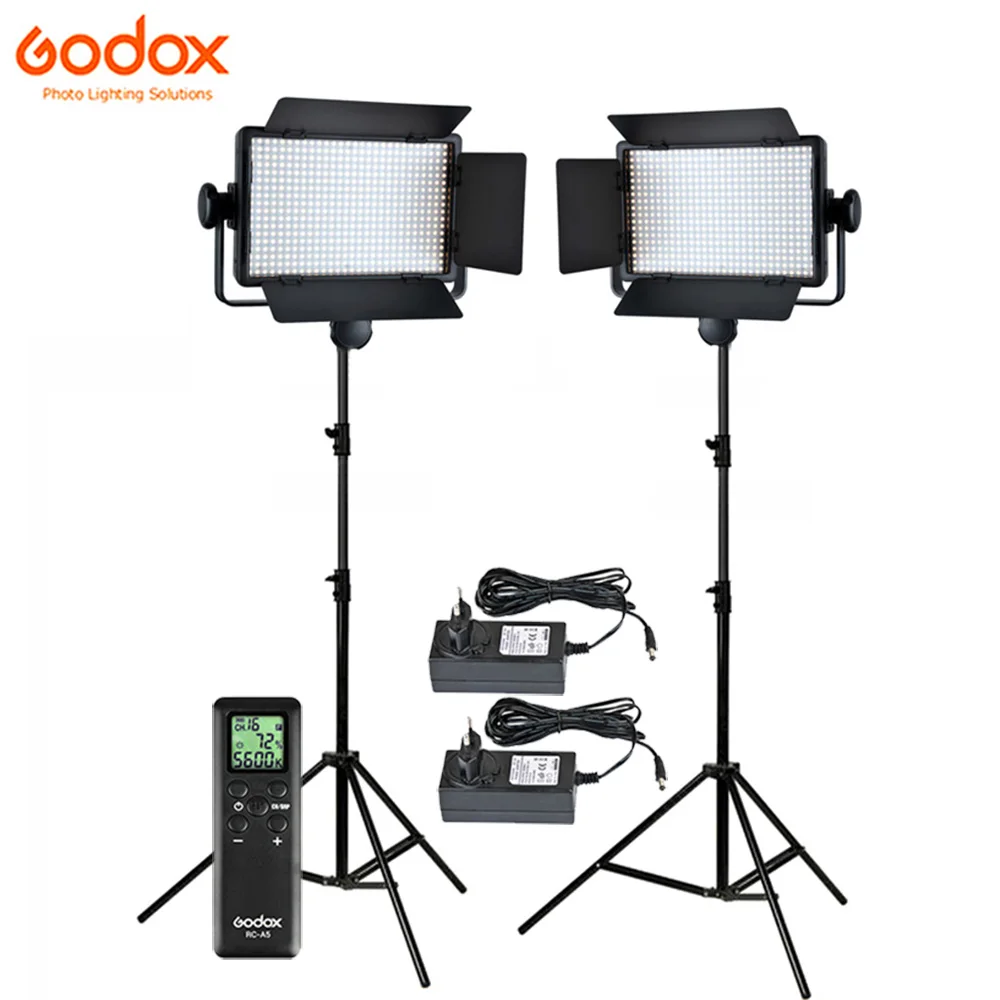 Godox 2x LED500C 500 LED Lamp Panel 3300-5600K Bi-color Video Light Photo Studio Lighting Kit LED500W + 2.8m Stand + Adapter