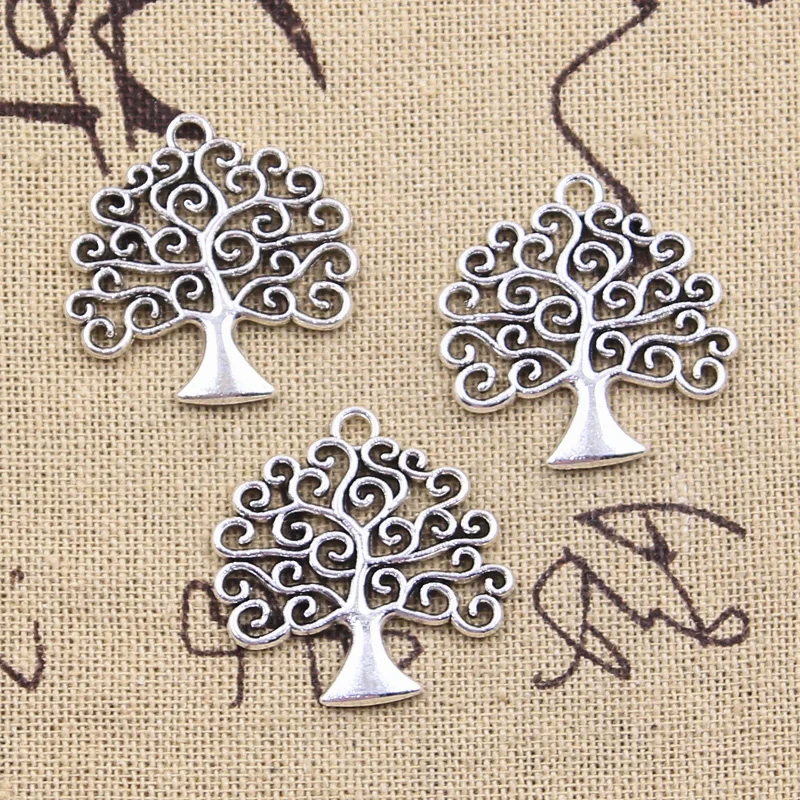 15 stücke Charms Welt Friedens Leben Baum 26x26mm Antike Bronze Silber Farbe Anhänger DIY, Die Entdeckungen Handmade tibetischen Schmuck
