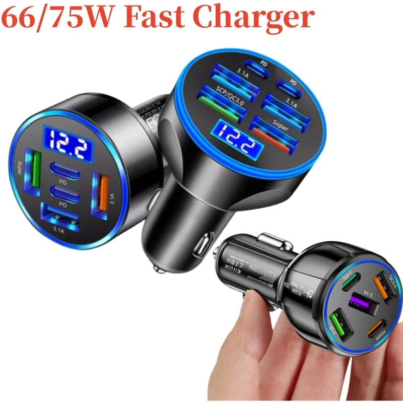 66/75W USB Car Charger Type C Fast Charging Phone Adapter For Xiaomi Samsung iPhone Charger Car Adapter Socket Cigarette Lighter phone charger adapter phone charger car charger car phone charger