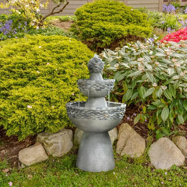 36.5" Outdoor 3-Tier Zen Pedestal Water Fountain 4