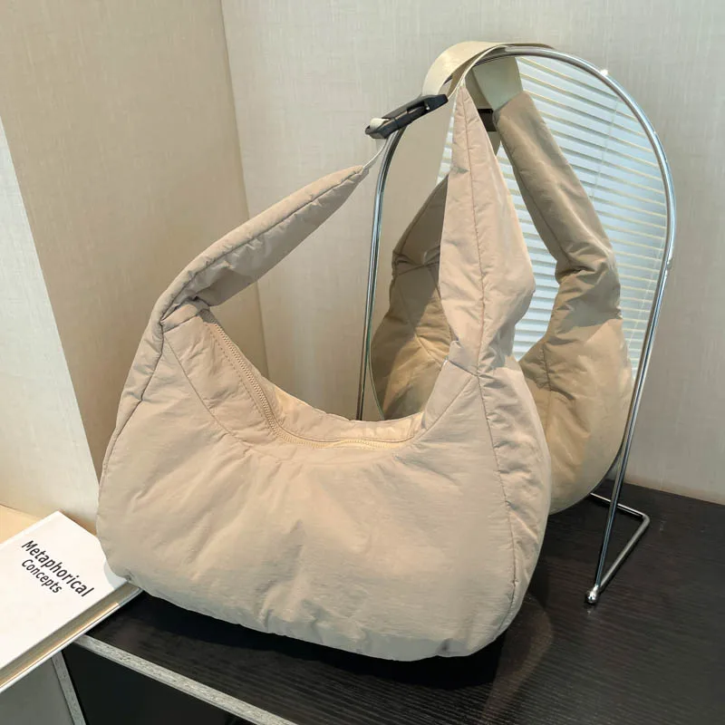 Hobo Crossbody Bags for Women Cotton Padded Shoulder Bag Adjustable Strap Casual Work Travel Handbags Purse Ladies Messenger Bag