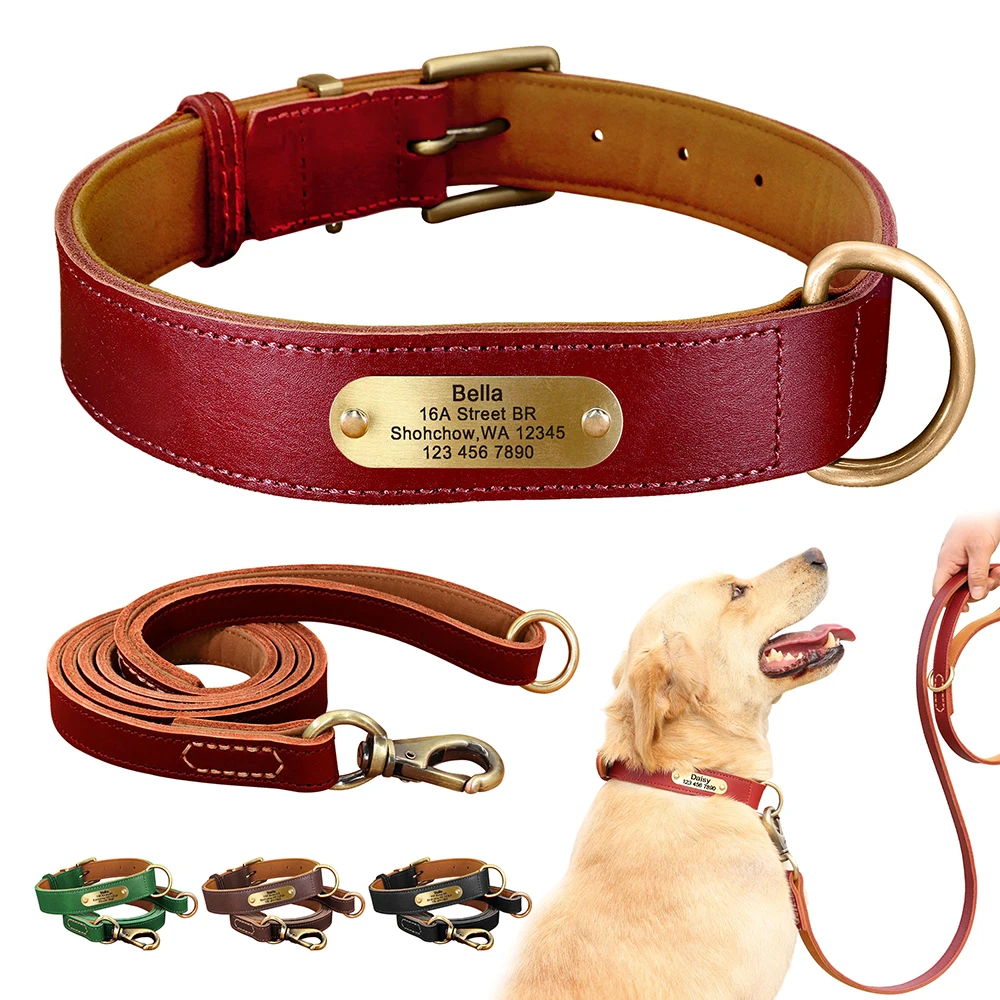 Custom Leather Dog Collars Nameplate Thick Leather Dog Collars