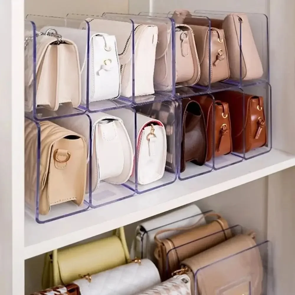 2 Pieces Luxury Bag Storage Rack, Ladies Handbag Display Racks, Wardrobe Divider Transparent Acrylic Purse Bookshelf, Organizer 3