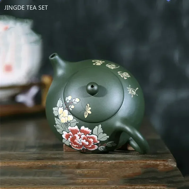 Chinese Yixing Purple Clay Tea Kettle Handmade Beauty Xishi Pot Raw Ore Green Mud Ball Hole Filter Teaware Zisha Tea Accessories