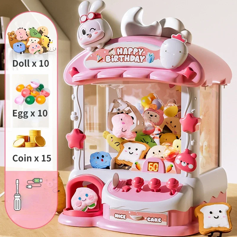 Children Mini Claw Machine Toy for Kids Cartoon Rabbit Automatic Coin Operated Play Game Crane Doll Machines Girls Birthday Gift 5