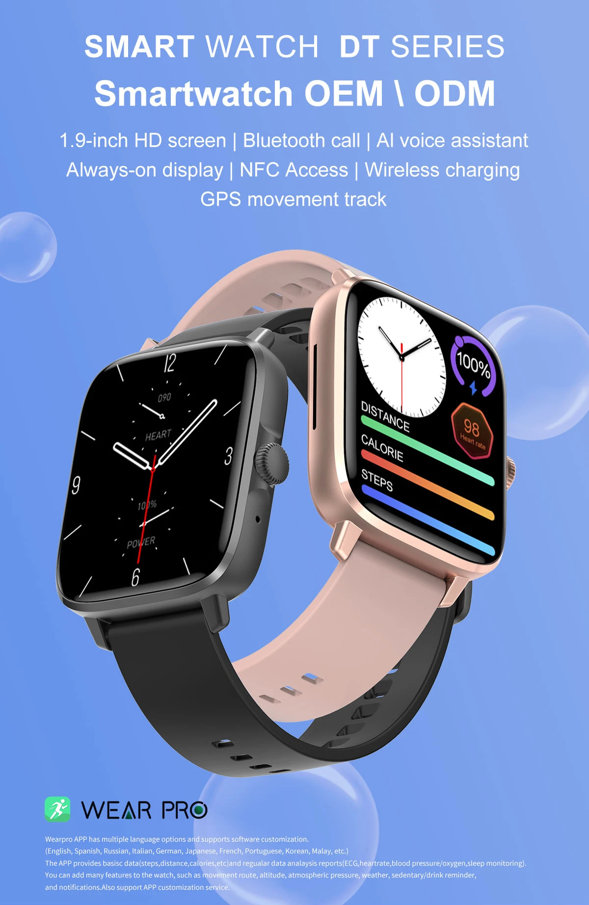 2022 New Smart Watch 1.9 Inch NFC GPS Track Bedside Lamp Wireless Charging Series 7 Bluetooth Call Smartwatch PK IWO W27 Pro