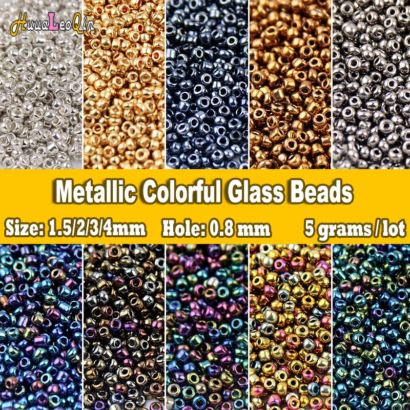 

5g 1.5mm 2mm 3mm 4mm Metallic Colorful Glass Beads 15/0 12/0 8/0 6/0 Spacer Seed Beads for Needlework Jewelry Making DIY Sewing