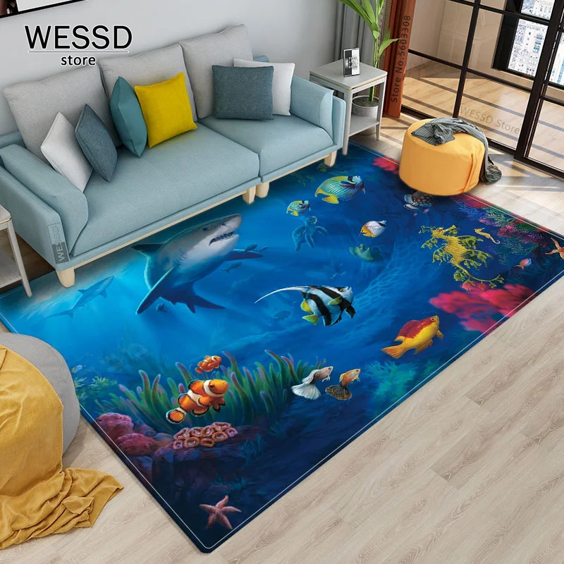 Underwater World 3D Ocean Tappeto Pesce Coral Dolphin Pattern