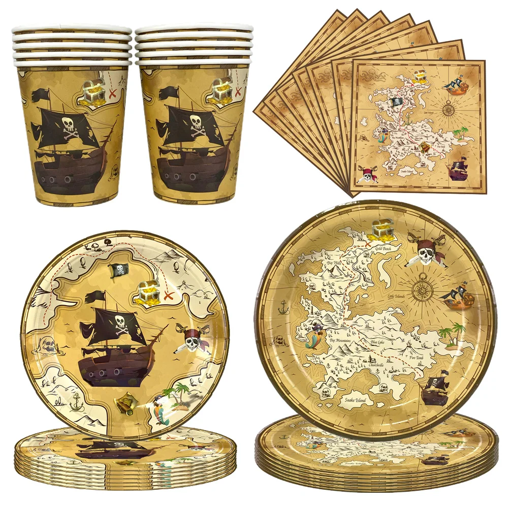 Pirate Treasure-Themed Disposable Party Tableware Set