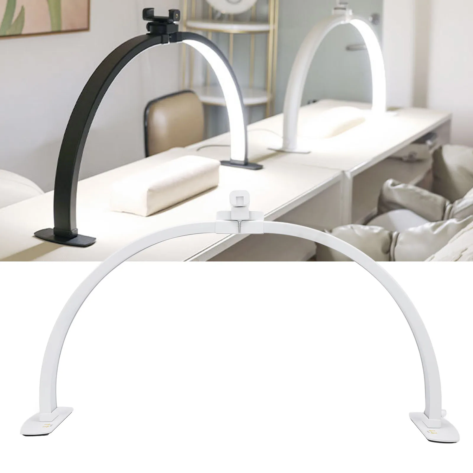 Half Moon Light for Nail Desk Foldable 3 Color Temperatures 10 Brightness Adjustable Beauty Lamp Phone Holder for Beauty Salon 3