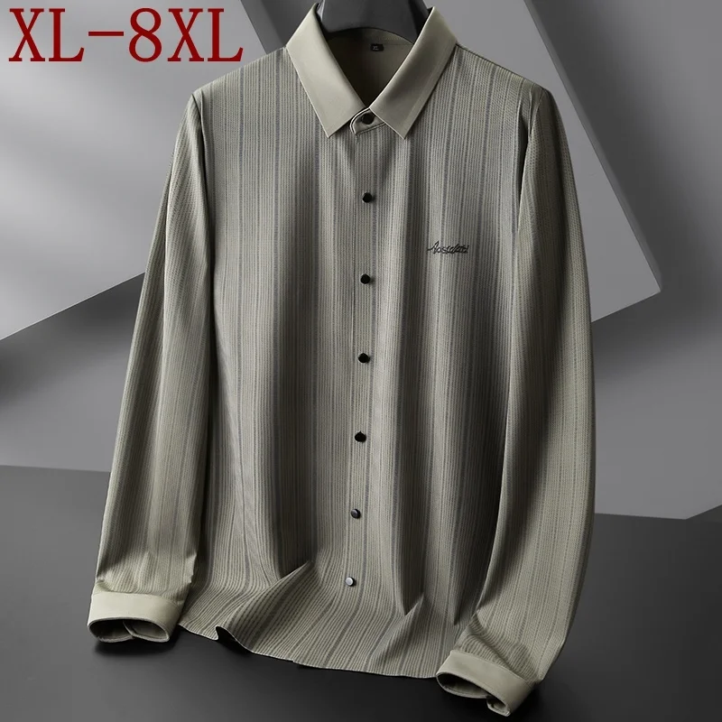 

Рубашка мужская в полоску, роскошная деловая удобная повседневная одежда с длинным рукавом, 6XL/8XL/7XL, осень