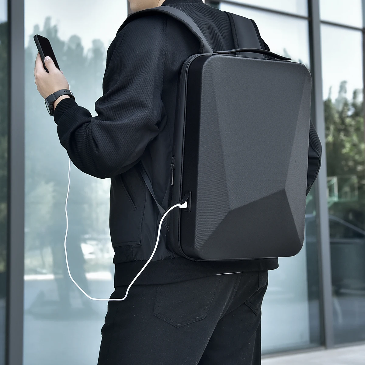 Men's 17 Inch Waterproof Laptop Backpack Expandable Hard Shell