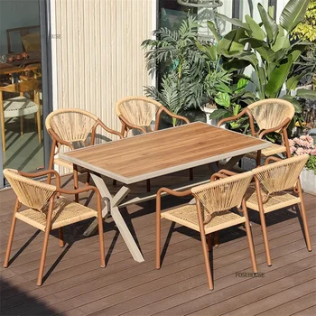 Tavoli e sedie di design per esterni Tavolo da pranzo per il tempo libero nel cortile Villa Protezione solare impermeabile Sedia in rattan Set da conversazione nel patio 1