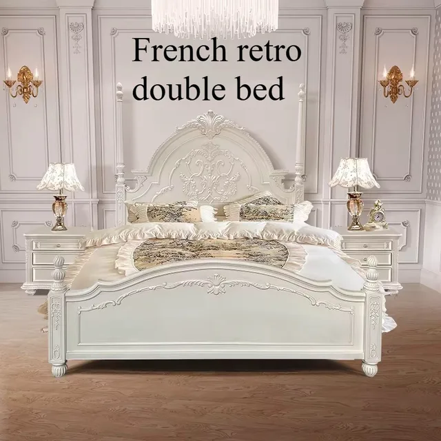 Lit Queen Size Minimaliste pour Chambre à Coucher, Tables de Chevet Rembourrées, Lit Nordique, Meubles de Chambre Vintage de Luxe 1