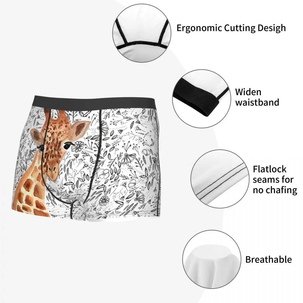 Watercolor Giraffe Men Boxer Briefs Animal Breathable Creative Underpants High Quality Print Shorts Gift Idea 5