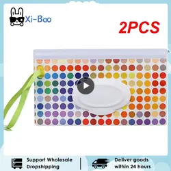 2PCS Portable Baby Wet Wipe Pouch Wipes Holder Case Flip Cover Snap-Strap Reusable Refillable Wet Wipe Bag Outdoor Useful Tissue