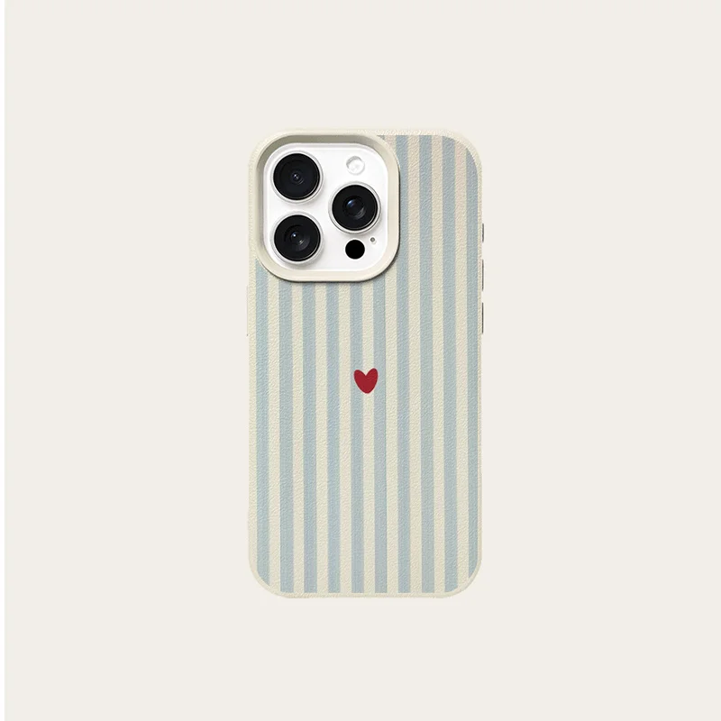 Blue Striped Red Heart Minimalist Pattern Phone Case