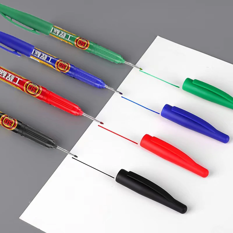 4 색 30Mm 긴 머리 마킹 펜 블랙 레드 블루 그린 잉크 목공 다목적 마킹 펜 방수 마킹 도구