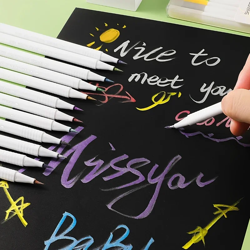 Marker Pen 6/12pcs Pearl Pen Colored Soft Brush 5-color Metallic Paint Pen Hand Ledger