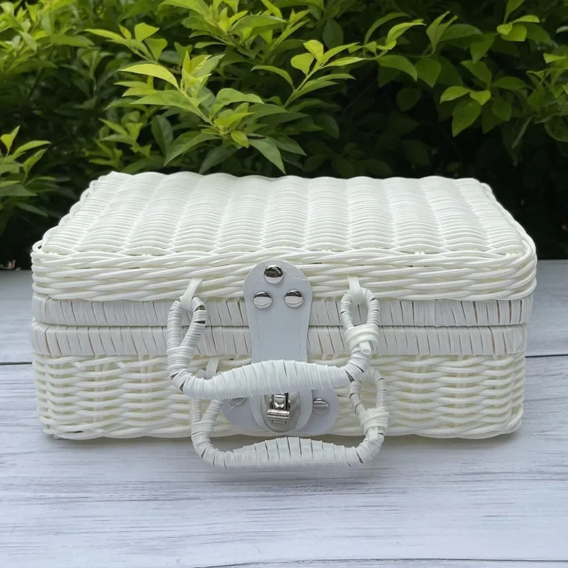 Vintage Rattan Suitcase with Gift Case Solid Woven Rattan Portable Mini Suitcase