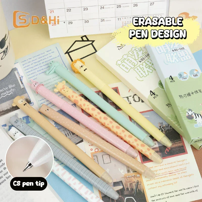 4/8Pcs 부드러운 쓰기 내구성 펜 귀여운 동물 지울 수있는 젤 펜 세트 학교 사무실 저널 생일 및 휴일 선물
