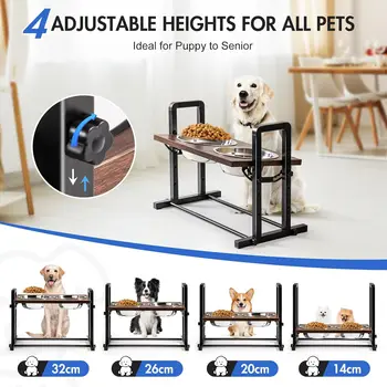 MEWOOFUN Raised Dog Bowl Height Adjustable Sturdy Wooden Raised Dog Bowls with 2x1200ml Stainless Steel Bowls for Dogs 2