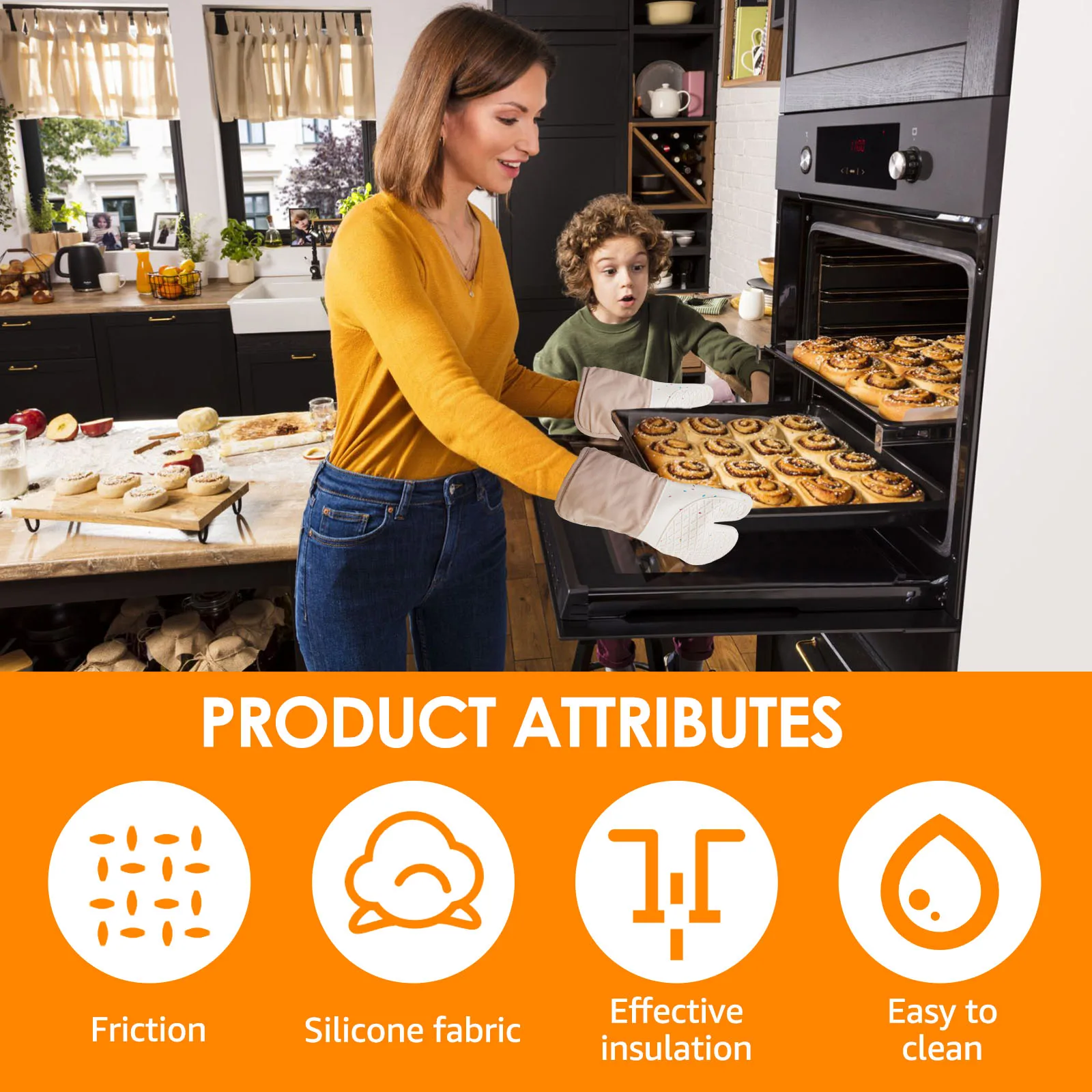 Silicone Oven Mitts Heat Resistant Cooking Gloves with Pot Holders Thickened Non-slip for BBQ Bake Kitchen Accessory