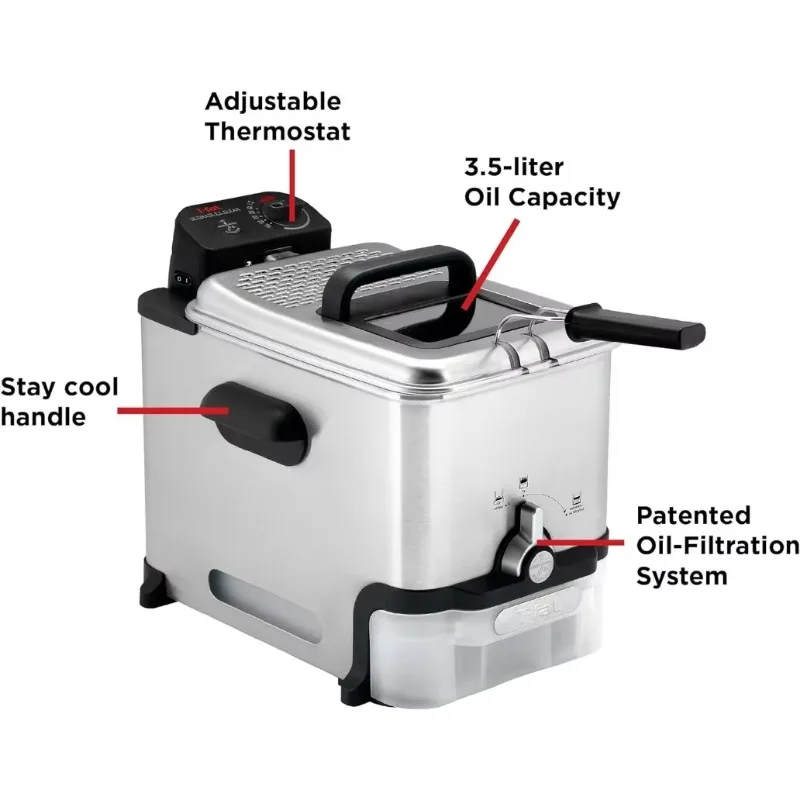 T-fal 3.5L Stainless Steel Deep Fryer with Basket, 1700W, Oil Filtration, Temp Control, Digital Timer, Dishwasher Safe Parts 6