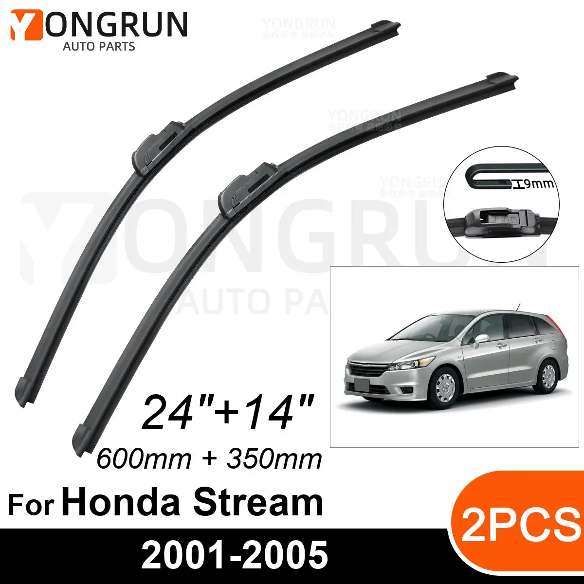 

Стеклоочистители передние Автомобильные для Honda Stream 2001-2005, резиновая щетка стеклоочистителя 24 + 14 дюймов, лобовое стекло автомобиля