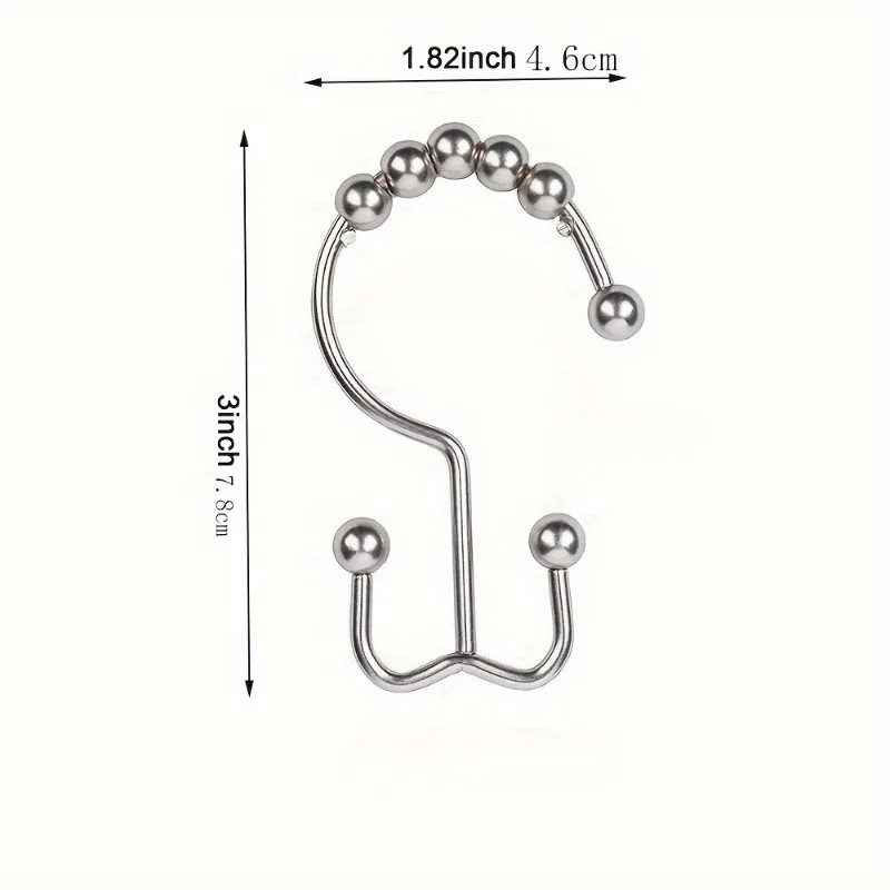 12pcs Rust-Proof Stainless Steel Shower Curtain Hooks-Double Glide Design for Easy Installation and Secure Hanging