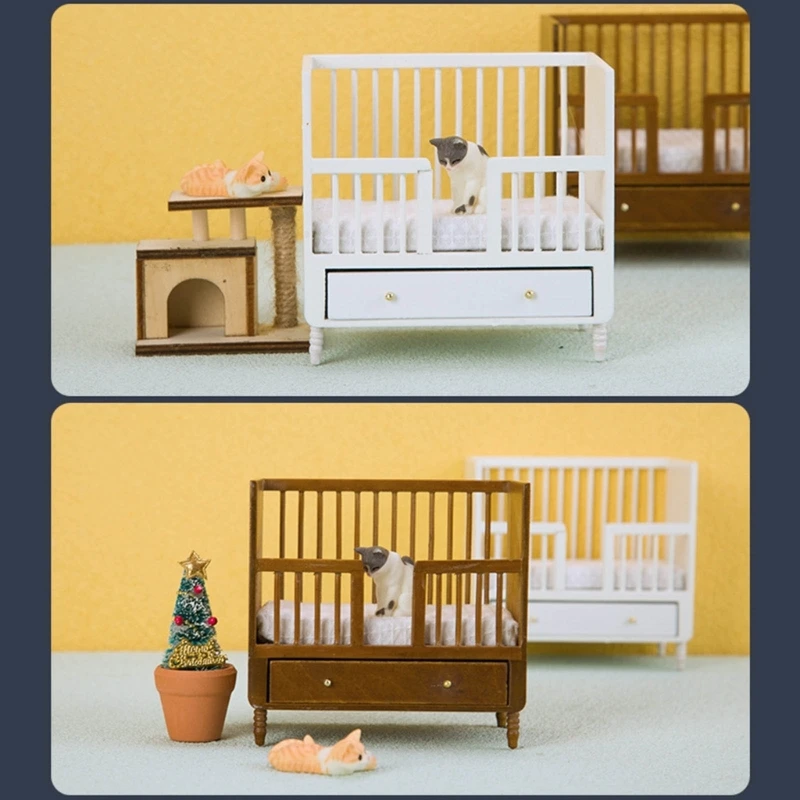 

Dollhouse Furniture Mini Wooden Cot Bed Dollhouse Miniature Model House Decoration House Accessories 1:12 DropShipping