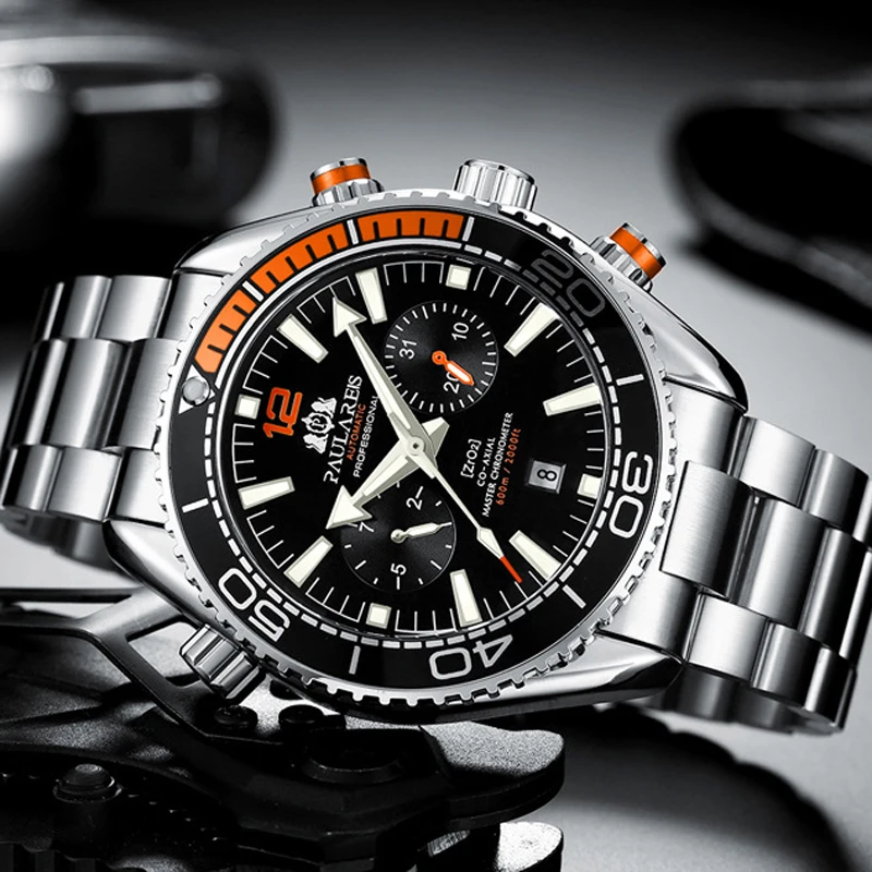 PAULAREIS P Brand Luxury Automatic Watch Men Fashion Calendar Waterproof Luminous Watch Stainless Steel Mechanical Watches Mens