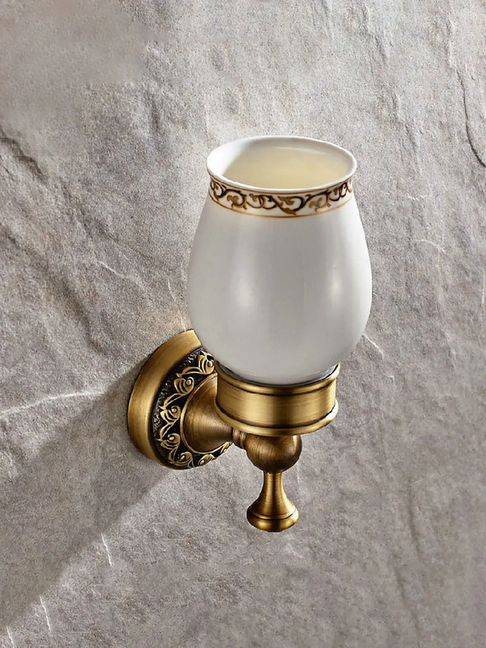 Wall Mounted Cup & Holders Antique Brass Glass Cups Toothbrush Holder Bath Hardware sets Single Cup Holder Nba497