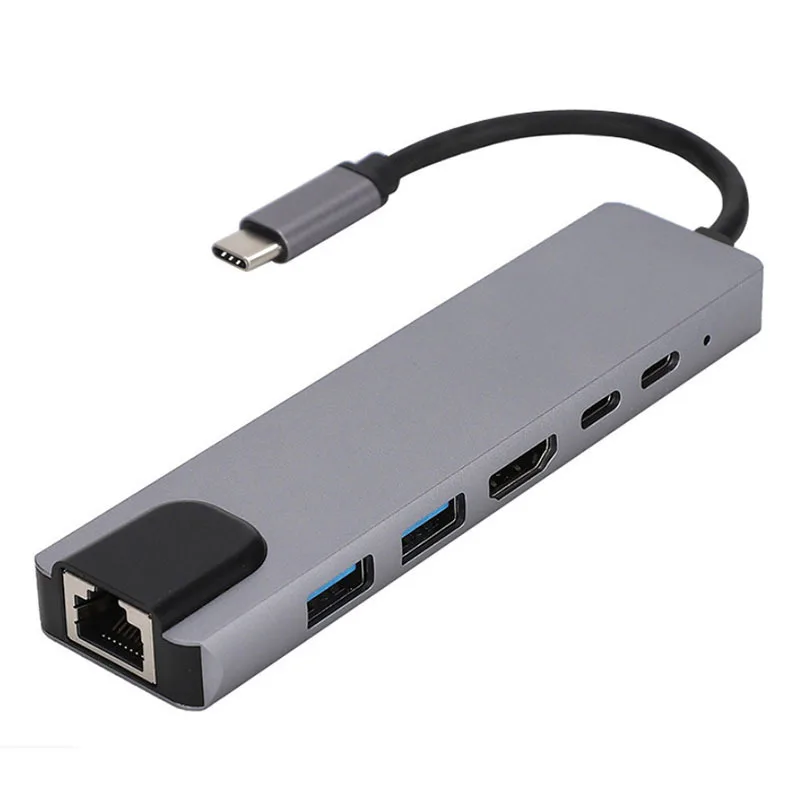 

Type-C 6-In-1 Docking Station USB 3.1 To HDI 100Mbps Ethernet Port PD Fast Charging USB Docking Station Hub