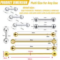 AO 6-50mm 14/16/18G Industrial Barbell Piercing Earring Stainless Steel Helix Piercings Gold Color Industrial Rook Ear Studs 2