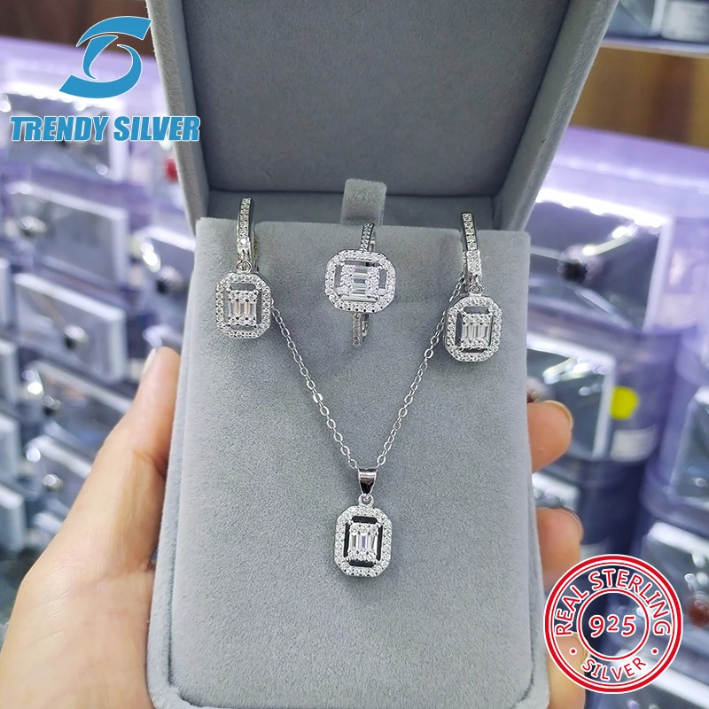 

elegant women's s925 pure sterling silver jewelry necklace pendant earring sets certified original beauty accessories for women