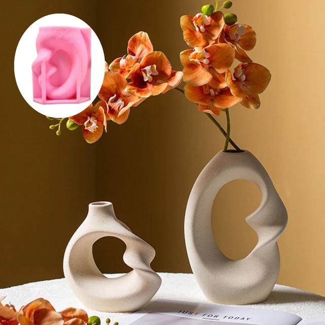 DIY hollow oval vase epoxy resin silicone mold irregular geometric shape rotating circular vase concrete gypsum molds home decor