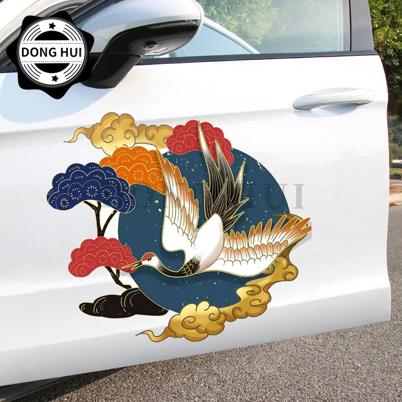 

Китайские благоприятные красно-венецианские наклейки на стену в виде классического китайского Журавля, декоративные водонепроницаемые наклейки из ПВХ