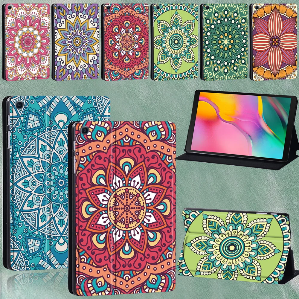 Tablet Stand Case For Samsung Galaxy Tab S7 11/Tab S6 Lite 10.4/S6 10.5/S4 10.5/S5E 10.5 Mandala Print Leather Foldable Cover