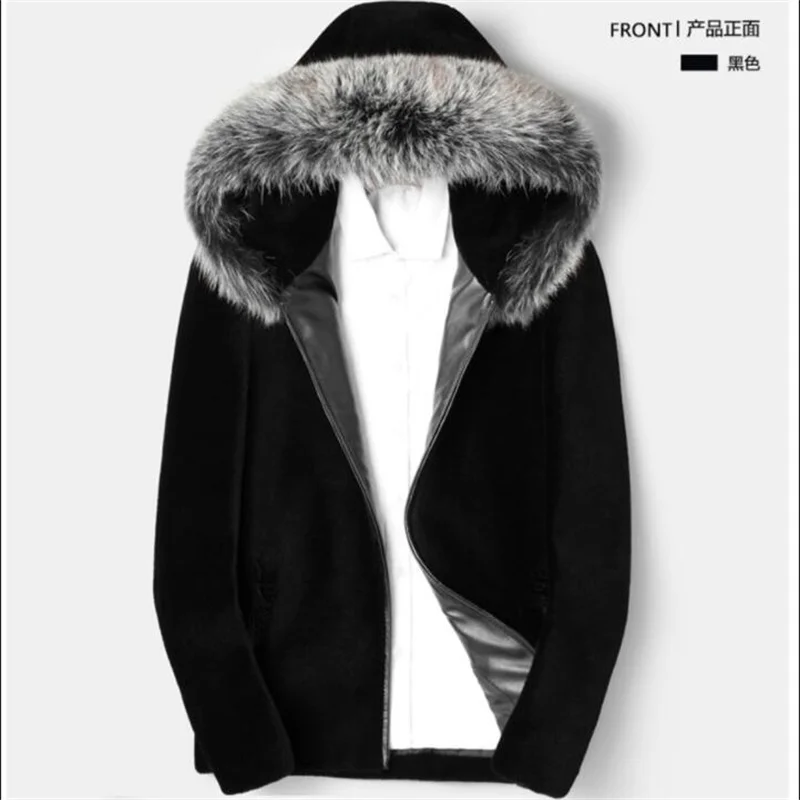hooded Autumn faux mink fur leather jacket mens winter thicken warm fur