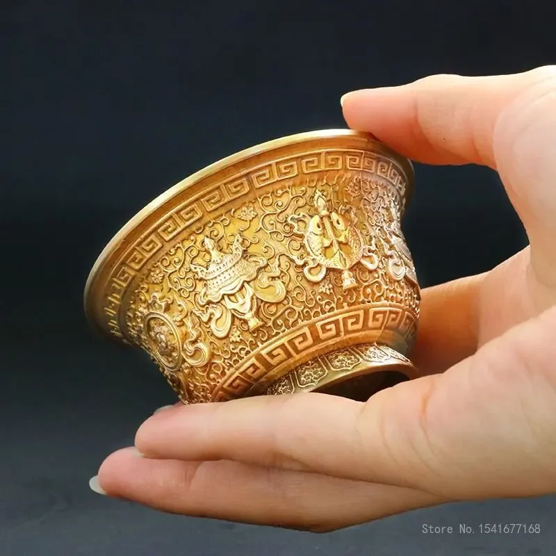 Pure Copper Antique Water Cup for Buddha, Auspicious Patterns, Holy Water Cup, Buddhist Supplies, Water Bowl Ornaments 1Pc