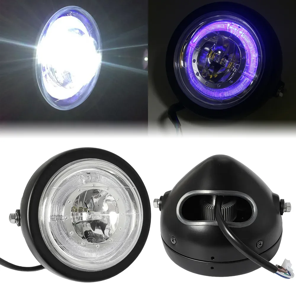 

6.5'' Inch Round Motorcycle LED DRL Headlight Blue Front Headlamp Universal for Harley Bobber Chopper Angel Eyes Modified Parts
